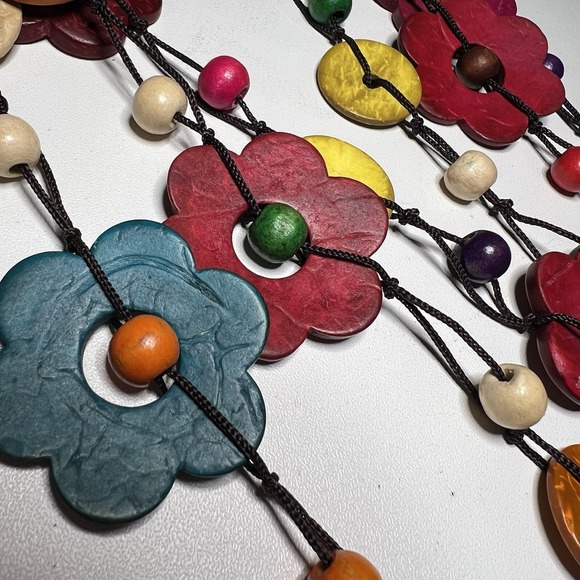 The Unbranded Brand Jewelry - Vtg Vintage Bohemian Ethnic Multi Colored Wood Beads Flower Statement Necklace